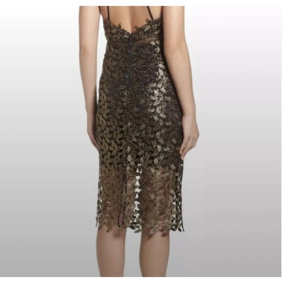 Bardot Gold Gemma Leaf Halter Lace Sheath Night Out Dress Size 4 - Picture 2 of 9